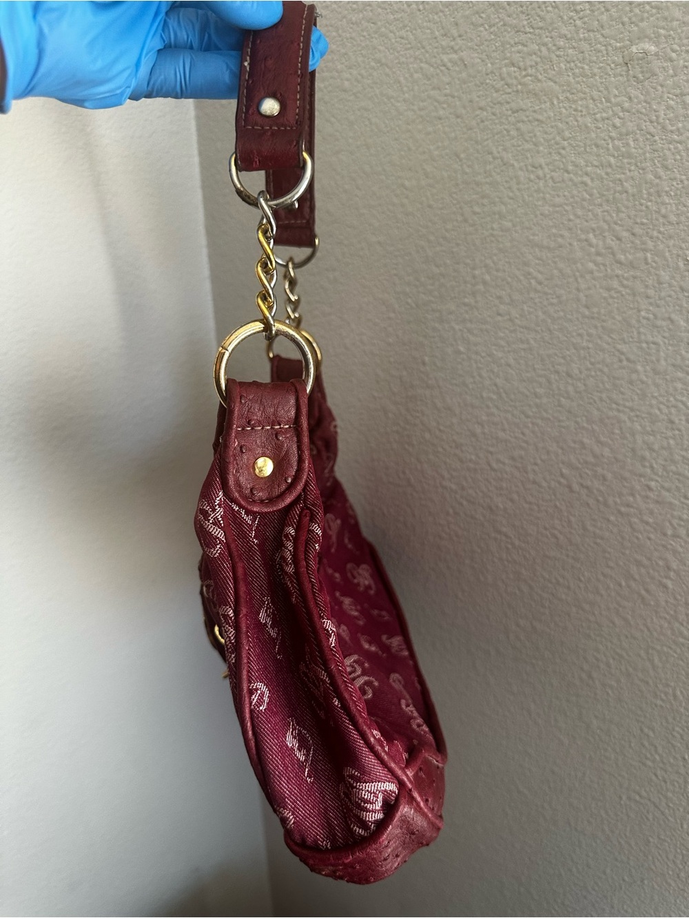 Y2K•Baby Phat Signature Ostrich Embossed Faux Leather Hobo Shoulder Bag. - Picture 6 of 15